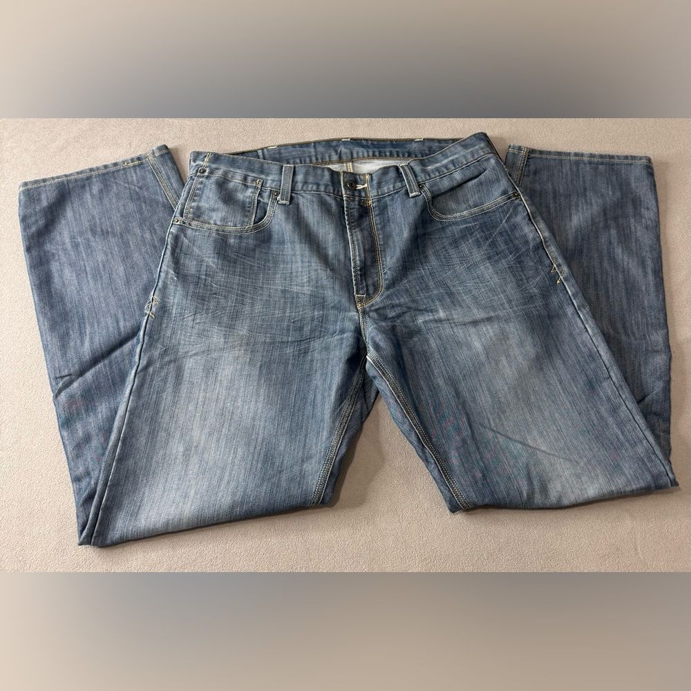Levi’s 514 38X 32 Slim Straight Men’s Jeans Unique Pocket & Multi Color Stitch